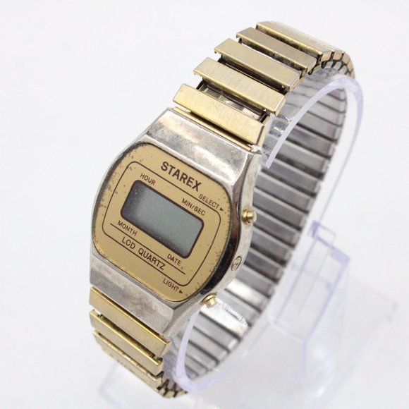 Vintage Starex Digital Watch Mens Gold Tone Stainless Steel LCD Quartz Retro 80s - Picture 4 of 8